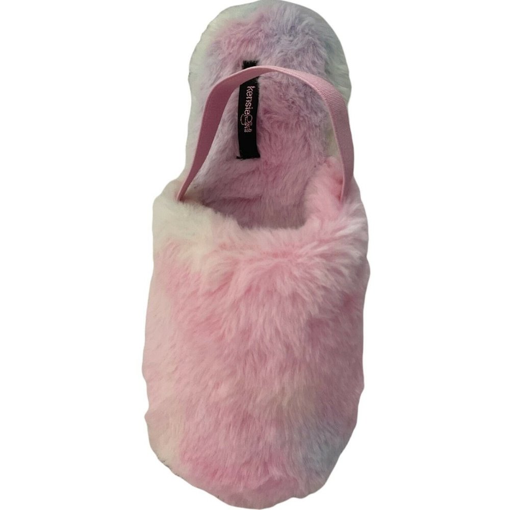 🐶NWT Girl’s Slippers Size 13/1 Slingback Faux Fur Slide KENSIE GIRL Rainbow - Picture 1 of 12
